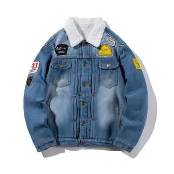 

2019 winter Men Jacket Coat Warm Fleece Thick Denim Jacket Outerwear Fashion Mens Jean Jackets Outwear Male Cowboy Plus Size 5XL