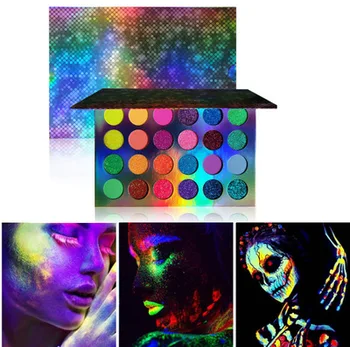 

24 Colors Glow Neon Eyeshadow Palette Matte Glitter Shimmer Glow in the Dark Fluorescent Eye Shadows Makeup Smoky Party Makeup