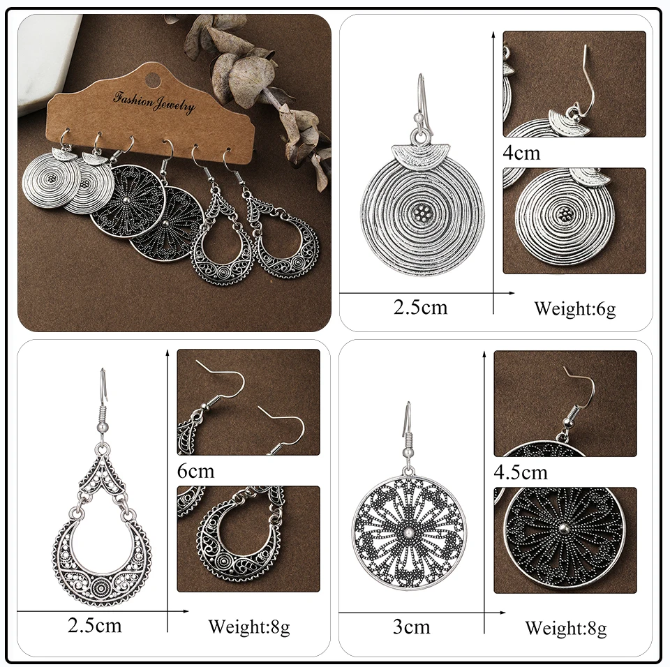 Bronze Silver Blue Ethnic Earrings Sets Jewelry Long Metal Tassel Hanging Dangling Earrings for Women (29)