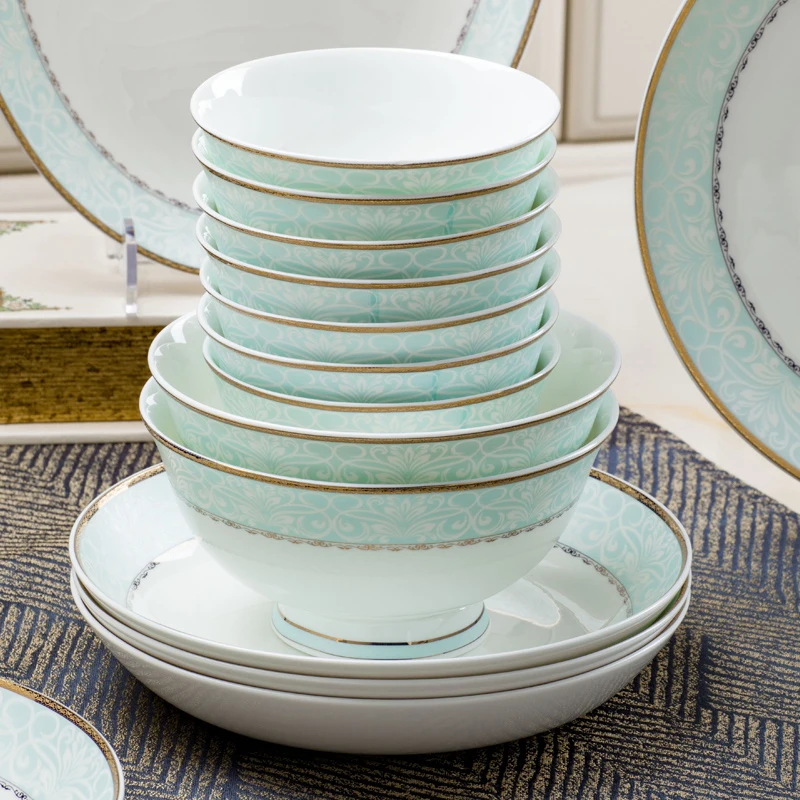 60 Heads ceramic tableware Dish Rice Bowl Salad Noodles Bowl Plate Dinnerware Sets Soup Pot AshtrayTableware Dinnerware Sets