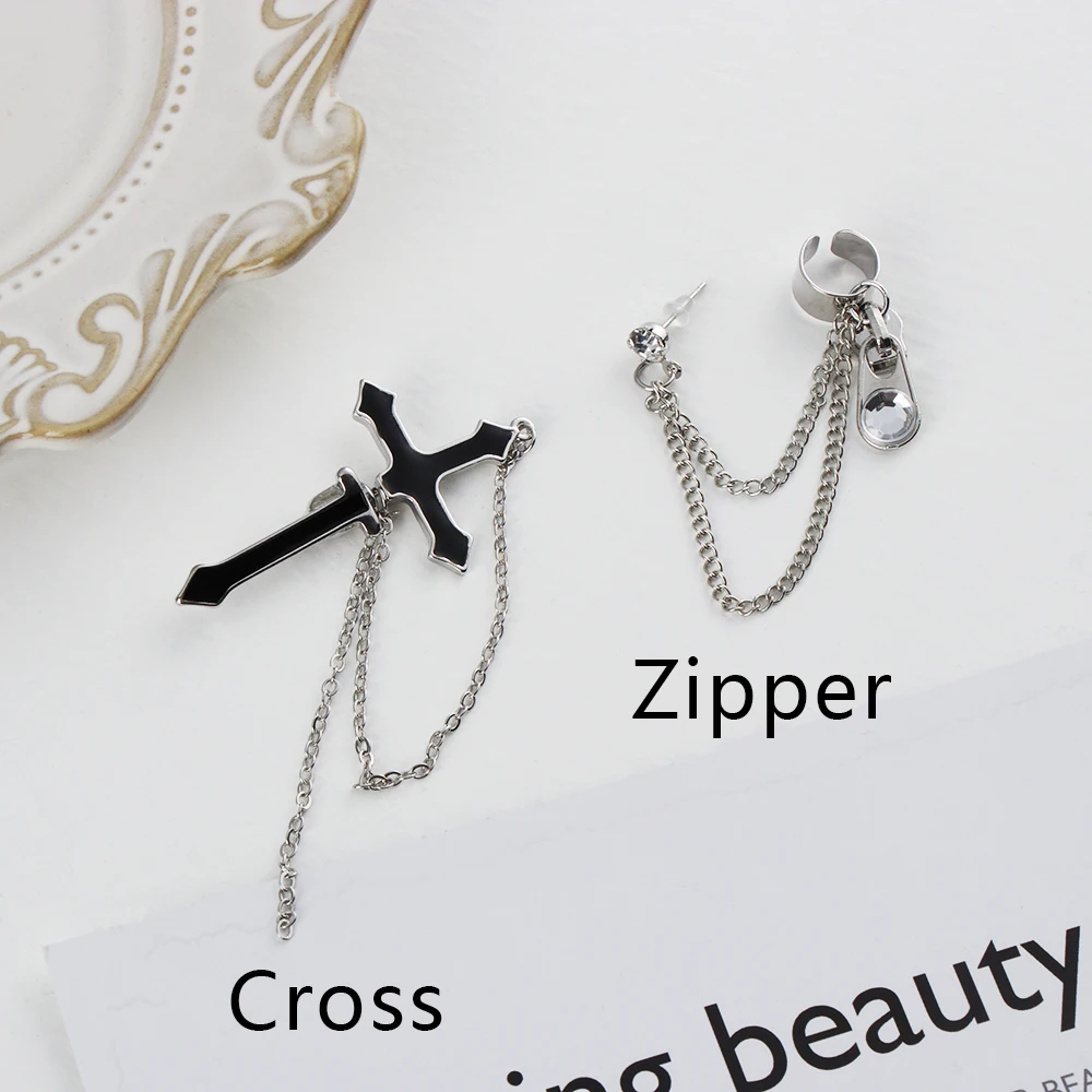 

Unisex Vintage Long Chain Stud Earrings Punk Cross Earrings Alloy Geometric Zipper Dangle Drop Earrings Fashion Party Jewelry