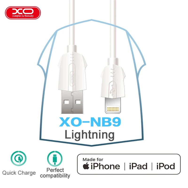 

XO Usb Data cable for iphone 5 6 7 8 X XR S Max iPad Air mini 2 3 4 Fast charging Quick charge USB for iphone data cable White
