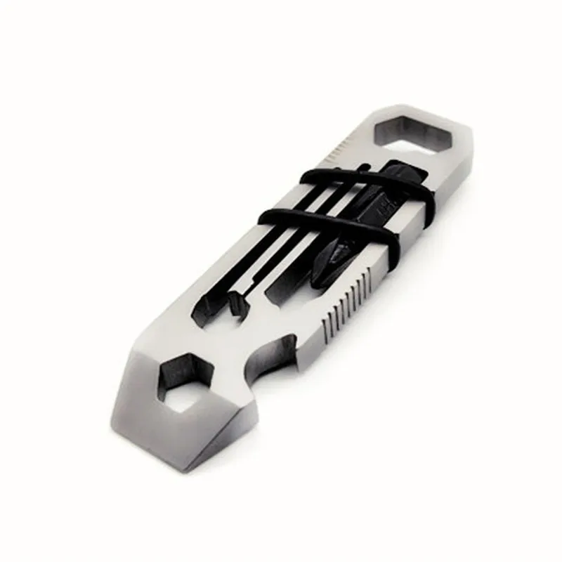 

6 In 1 Portable Tiny Ratchet Multi Function Tool Stainless Steel Keychain Bottle Opener Key Ring Hex Imperial Ruler Bands