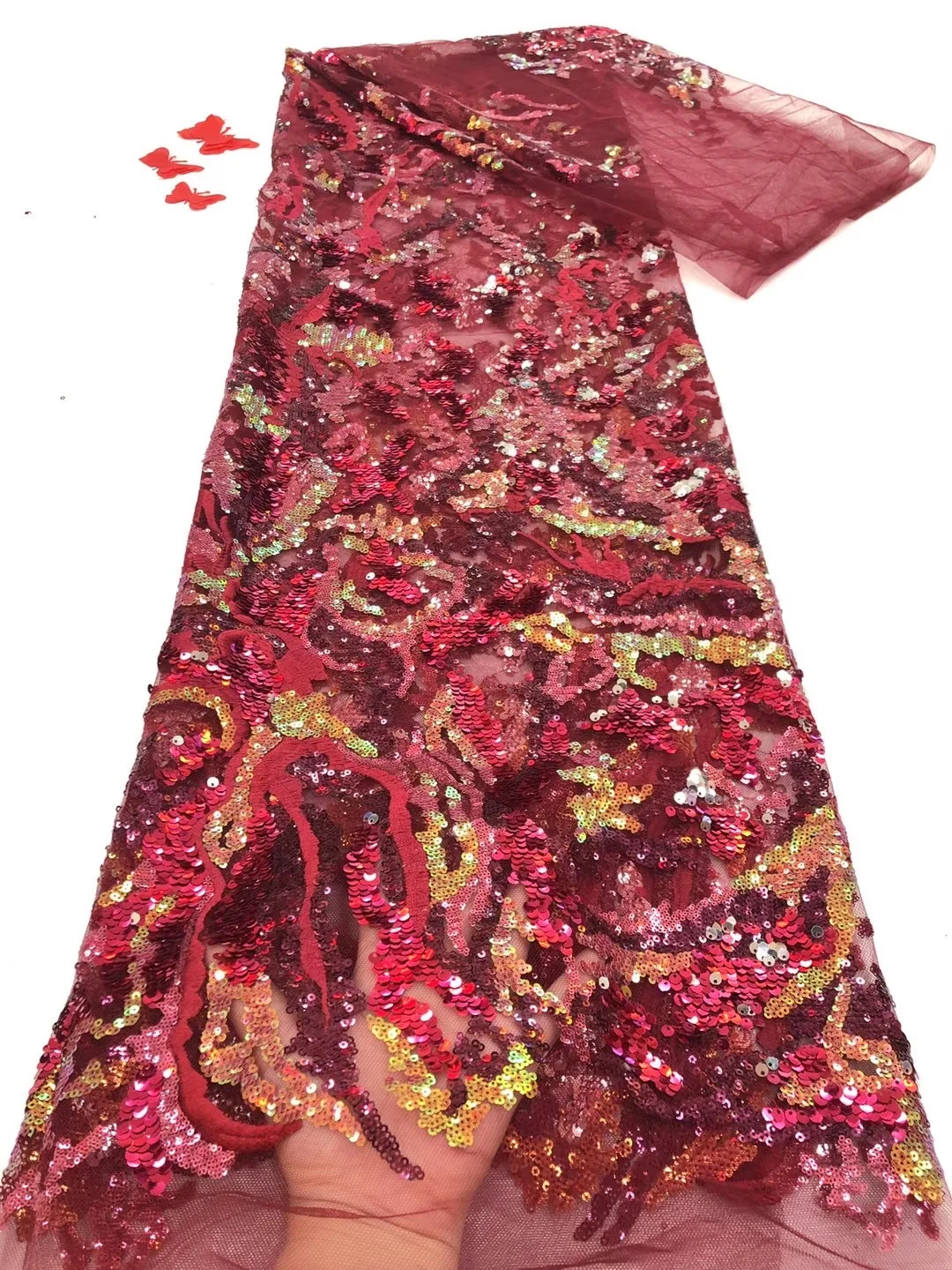 

Lace fabric high quality African tulle lace fabric sequined lace fabric, suitable for Nigerian wedding dress RF4327