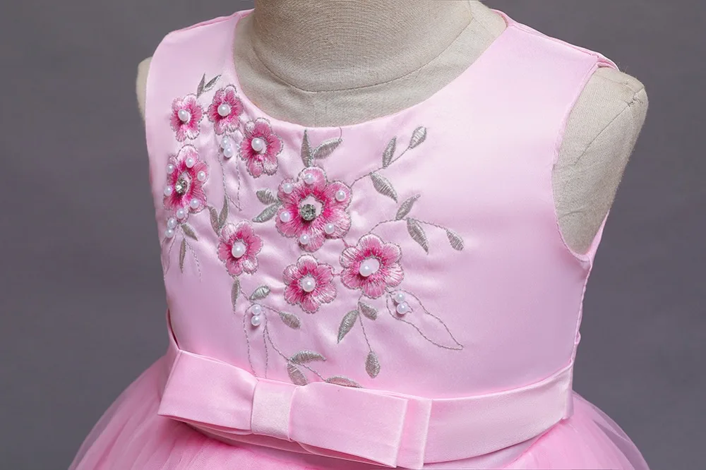 Hetiso/платья для маленьких девочек детская одежда принцессы для дня рождения свадебное платье без рукавов с вышитыми цветами бальное платье для детей от 1 до 7 лет
