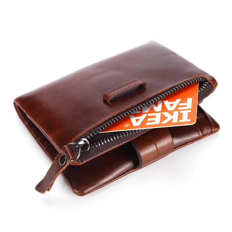 Beste Nieuwe Mannen Portefeuilles Echt Lederen Portemonnee mannen Korte Portemonnee Rits Koeienhuid Kleine Portemonnee Man Kaarthouder Carteras Hombre