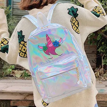 

Fashion Leather Unicorn Backpack For Women Girls Clear Mermaid Sequins Travel Bag Teenager Student Schoolbag