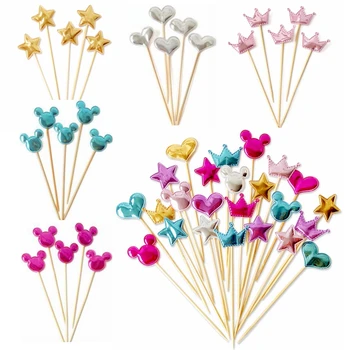 

5 pcs/lot christmas lovely heart star crown cake topper for birthday cupcake flag baby shower party wedding decoration supplies