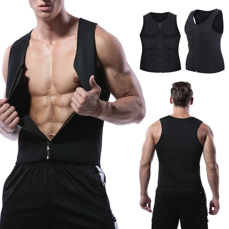 

Men Hot Sauna Sweat Suits Vest Body Shaper Waist Trainer Zipper Closure Tank Top FDX99