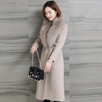 

high winter new 2020 quality double-sided cashmere coat female long section fox fur collar slim wool woolen coat en