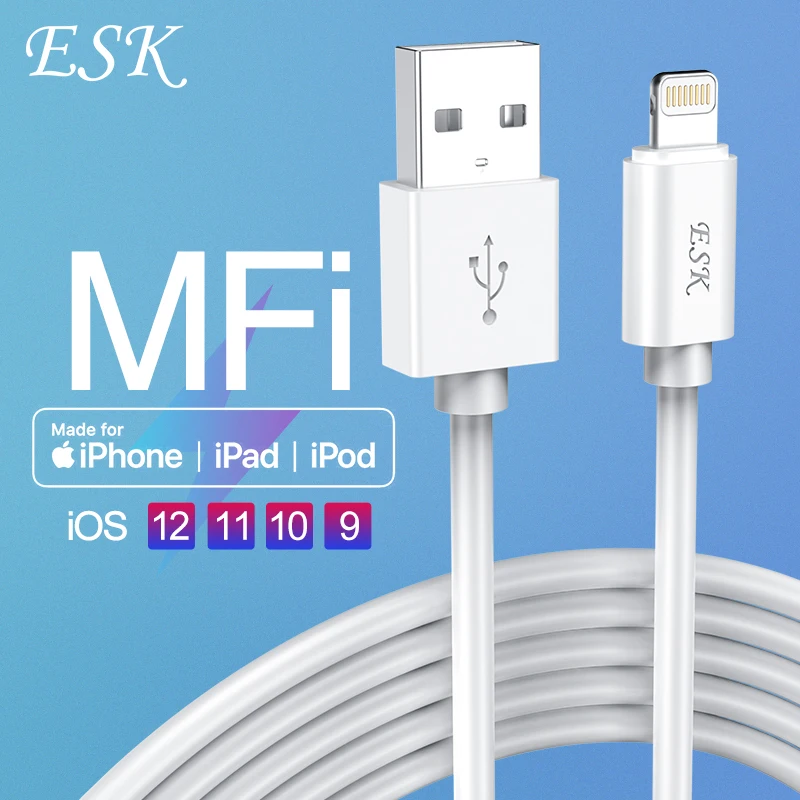 

ESK MFi USB Cable for iPhone 11 X Xs Max 8 7 6 2.4A Fast Charging Lightning to USB Data Cable MFI Certified 8-Pin Phone Cord