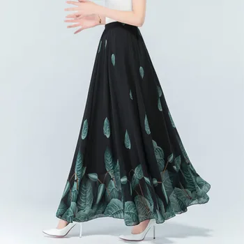 

Black Long Floral Skirts Womens Holiday Beach Boho Skirt 2020 Summer Long Skirts Elegant Ladies Maxi Chiffon Skirt Big Swing 164