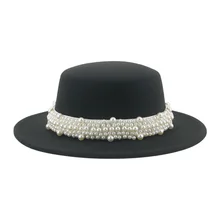 

Hats for Women Fedoras Winter Hat Felted Accessories Women's Hat Pearl Flat Top Luxury Men Caps Wedding Decorate Chapeau Femme