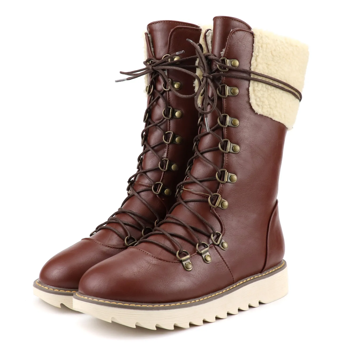 New Warm Winter Boots Women Fashion Lace-Up PU Leather Women Boots Non-slip Comfort Plush Warm Waterproof Snow Boots g678