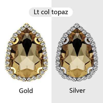 lt col topaz Стразы с каплевидными камешками 10x14 мм, разноцветные блестящие кристаллы, стеклянные камни, отделка без горячей фиксации, пришивные стразы для одежды - Цвет: lt col topaz