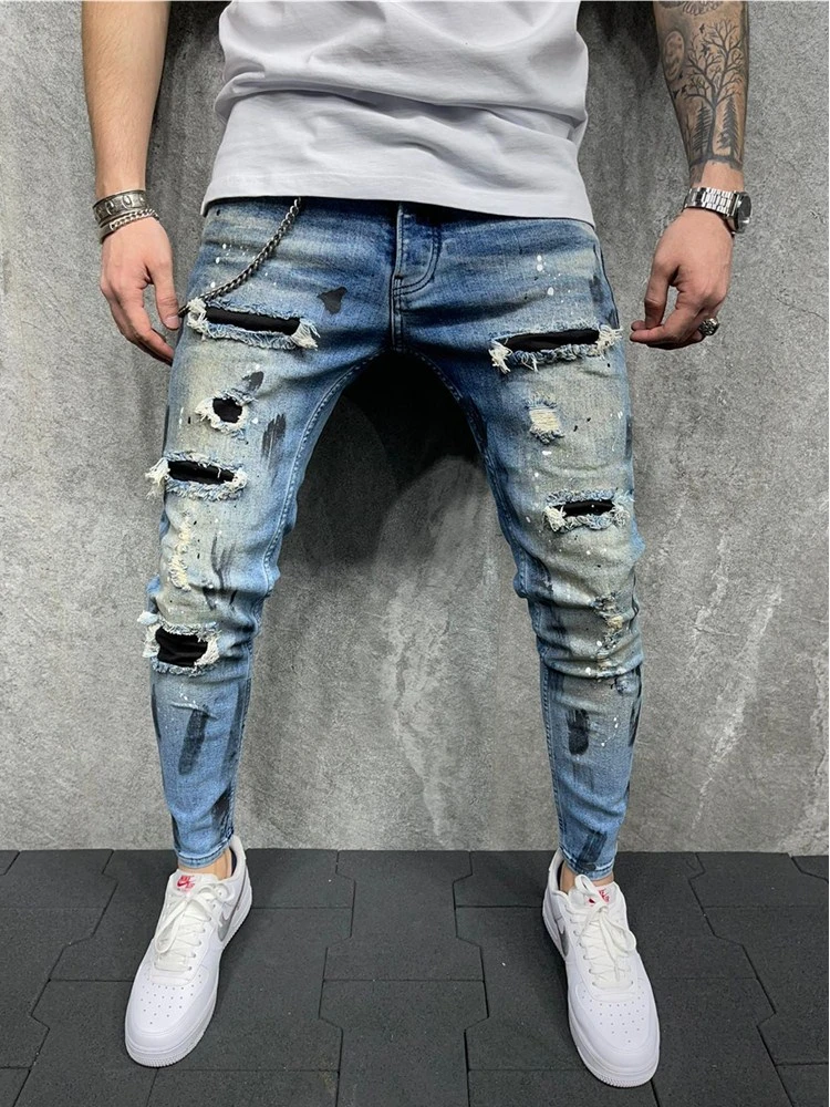 semáforo Inodoro madera Pantalones vaqueros elásticos inteligentes para hombre, Jeans elásticos  regulares de lápiz de moda informal, Jeans con agujeros rotos, primavera y  otoño, 2021|Pantalones vaqueros| - AliExpress