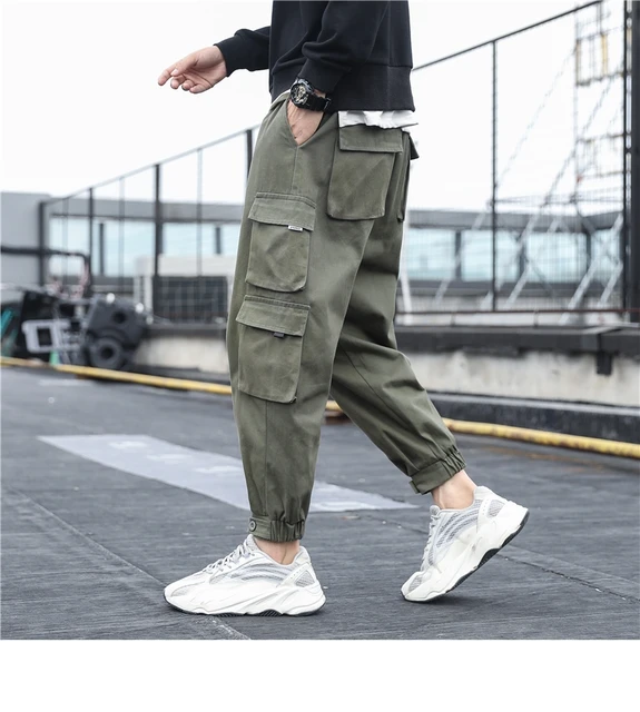 (Red)Women Cargo Harem Pants Side Pockets Black Hip Hop Casual Male Female  Joggers Trousers Fashion Casual Streetwear Pants DOU