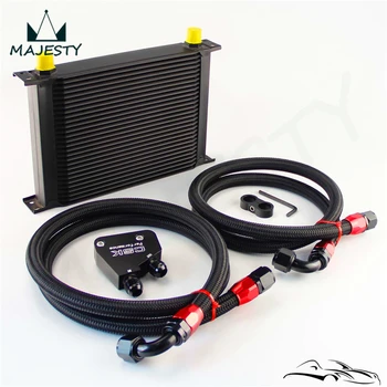 

28 Row 248mm AN10 Oil Cooler Kit British T+Male Sandwich Plate Adapter Fits For LS Series 5.7L Black
