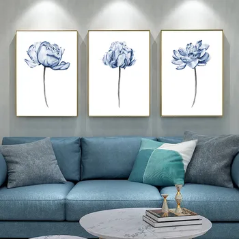 

Nordic Poster Peony Canvas Painting Wall Art Flower Posters Print Minimalist art Poster Blue Wall Painting Living Room Decor