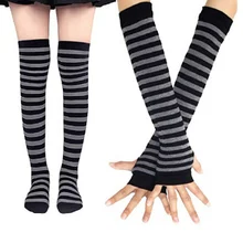 

Women Rainbow Stripes Gloves Socks Set Knee High Socks Set Cosplay Christmas Fingerless Stretchy Gloves Stockings