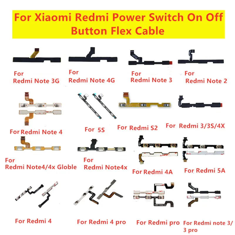

For Xiaomi Redmi NOTE 2 3 4 4X 3G 4G 3 Pro Volume Button Power Switch On Off Button Flex Cable Replacement For Xiaomi 3 3S 5S 4A