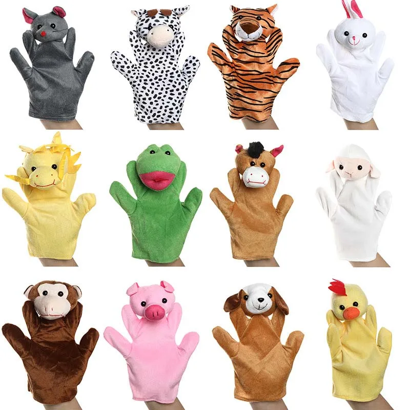 12pcs/lot Animals Hand Puppet 25cm Cute Stuffed Plush Toys Baby Educational Hand Puppets Pretend Telling Story Doll Kids Gifts