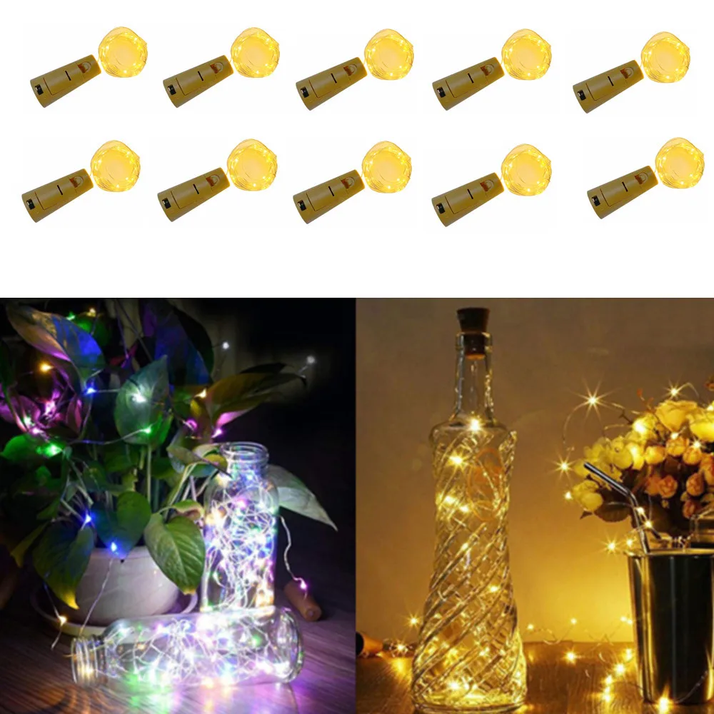 

10Pack Copper Wine Bottle Lights 20 LED Cork String Light Copper Wire Fairy Light for Holiday Christmas Party Wedding Decor