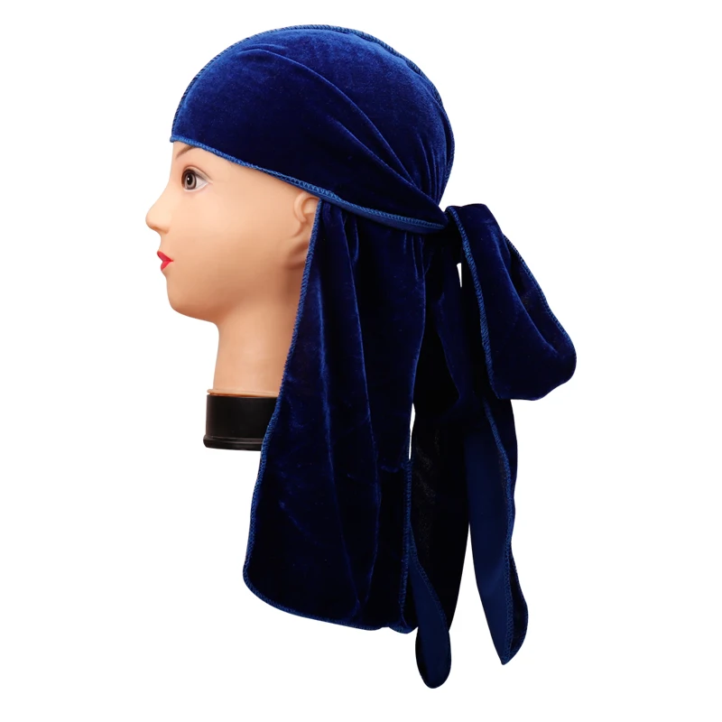 royal Velvet Hats For Women Do Doo Du Rag Long Tail Turban Headwrap Cap Biker Pirate Bandana Head Cover Outside Fashion Men Hats - Цвет: royal