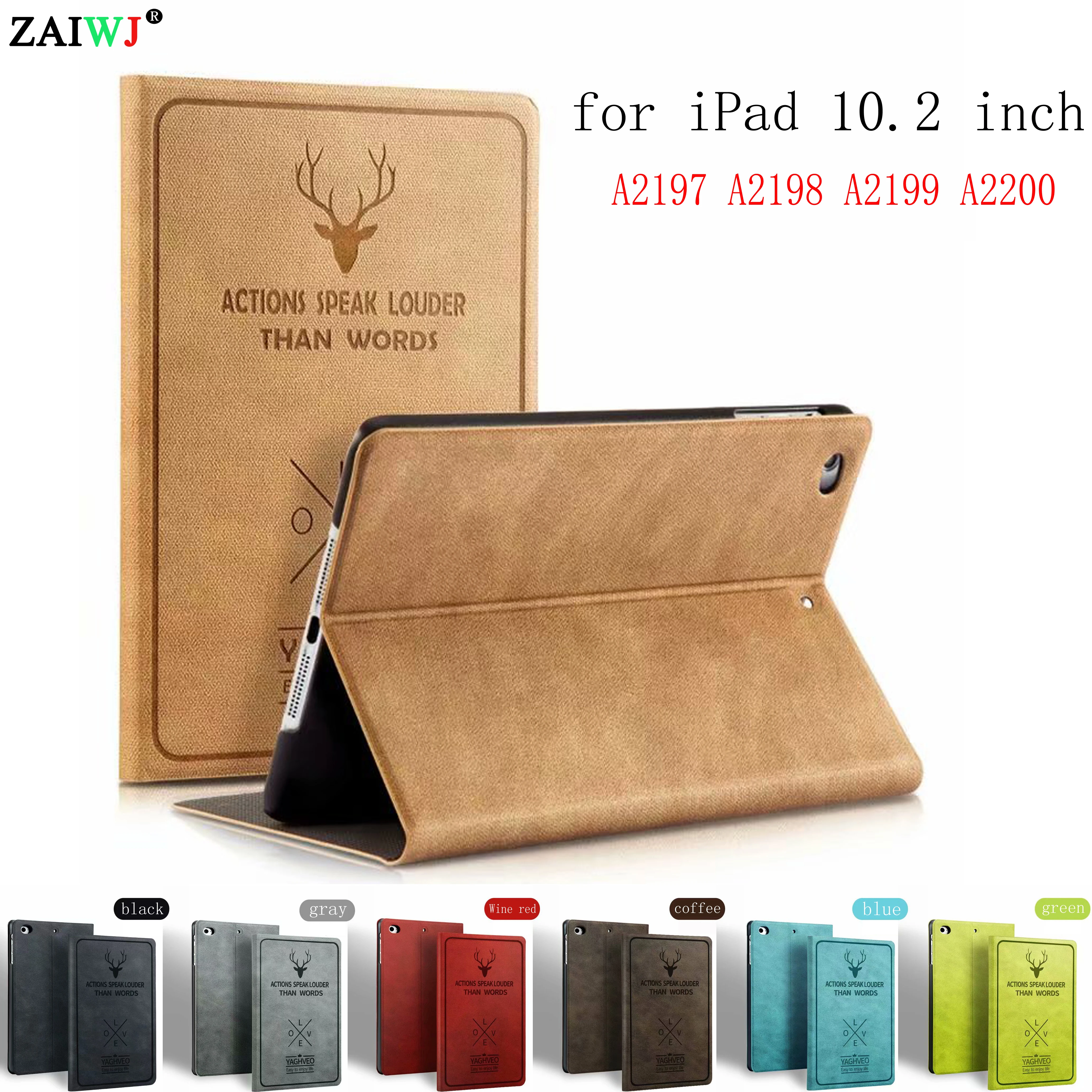 Новинка чехол для Apple iPad 7 поколения 10,2 дюймов retina дисплей ZAIWJ рельефная голова оленя, ретро-стиль, чехол, смарт-чехол для сна