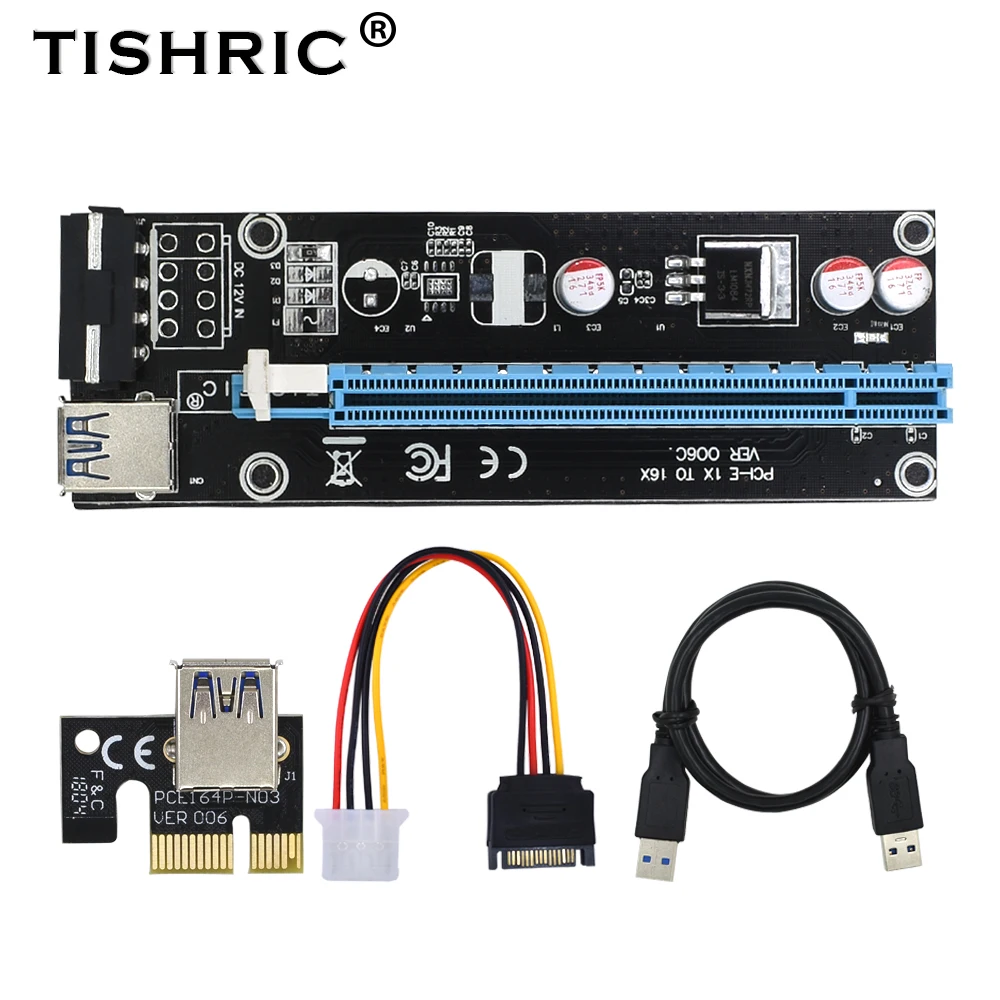 10 шт. Райзер карта Tishric Ver006 60 см Usb 3 0 Pci e Express 1x до 16x Sata на 4pin Ide питание для майнера
