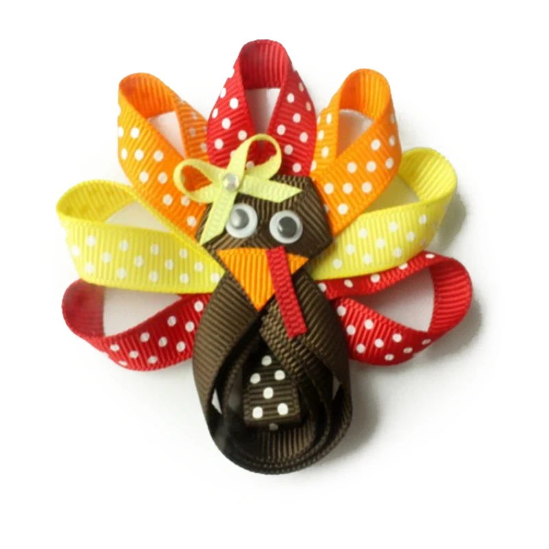 

Adogirl Lovely Turkey Thanksgiving Day Hair Bow Gifts for Girl Women Pure Handmade Cute Hair Clips Boutique Hair Accessories