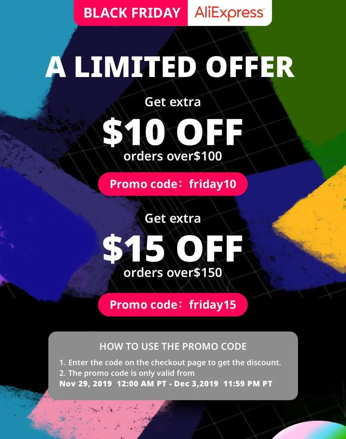 

BLACK FRIDAY $10 OFF $15 OFF Aliexress Promo Code!!! Big Promotion For All USER!!! Nov29-Dec3 PT, Don't Place Order on this link