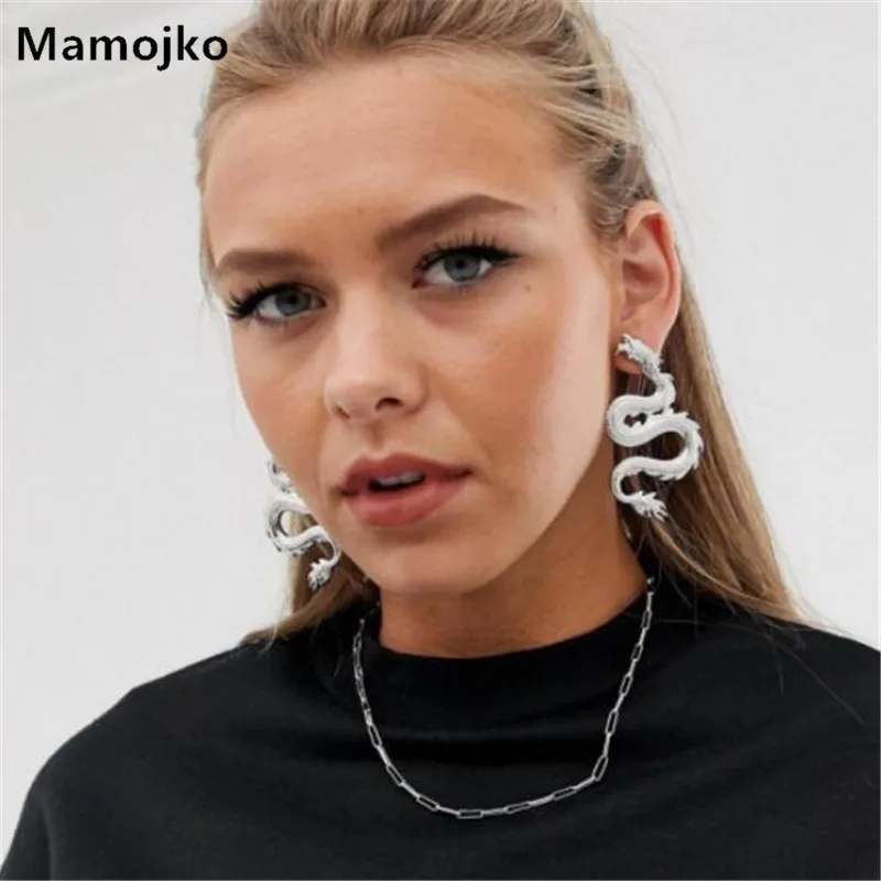 Mamojko стимпанк классические золотые серебряные серьги-гвоздики с драконом для