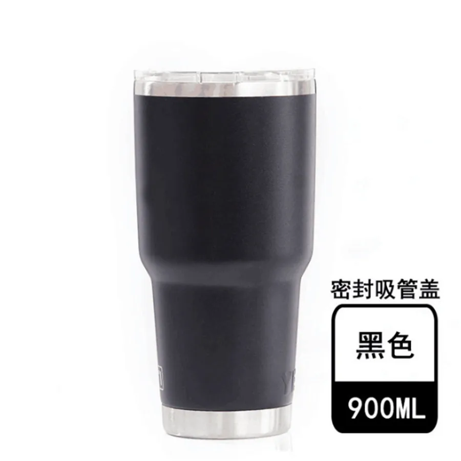 Черный 30oZ/1000ml Stainless Steel Beer Tumbler with Lid Double Wall Vacuum Insulated Travel Coffee Mug Large Capacity Sports Cups - Цвет: Черный