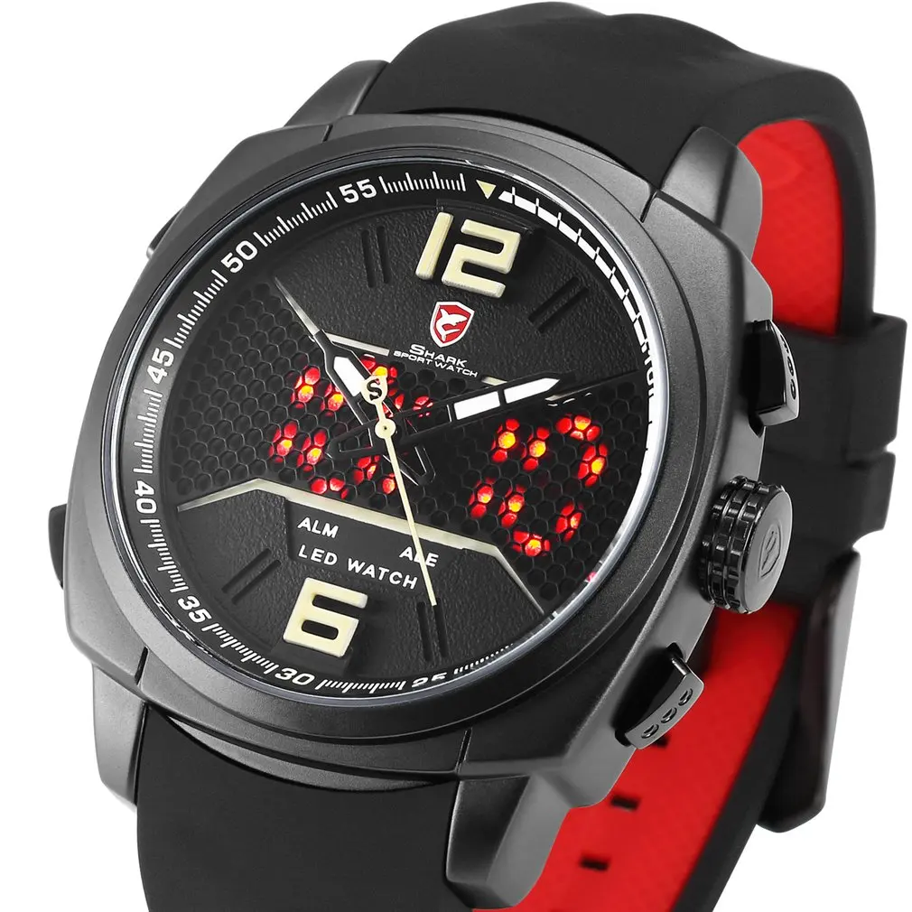 Спортивные мужские часы Shark, крутые, новинка, Whitetip Reef, светодиодный, с двойным часовым поясом, будильник, Лидирующий бренд, Силиконовые кварцевые часы, Relogio Masculino - Цвет: Khaki SH487