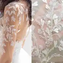 3D вышитая бисером лазерная резка Цветочная вышивка из кружевной ткани по двору для высокой моды, выпускное платье свадебное платье 140 см в ширину