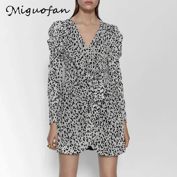 

Miguofan ruffles leopard dress women fashion vestidos de fiesta deep v neck sexy mini dresses black casual club dress summer za