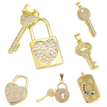 

Juya DIY Gold Love Heart Locket Key Pendant Charms Supplies For Handmade Fashion Pendant Necklace Making Components Wholesale