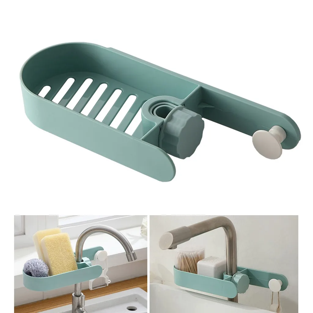 

Kitchen Sink Faucet Sponge Soap Cloth Rack ABS Storage shelf Dark hook Organizer bathroom Holder Shelf