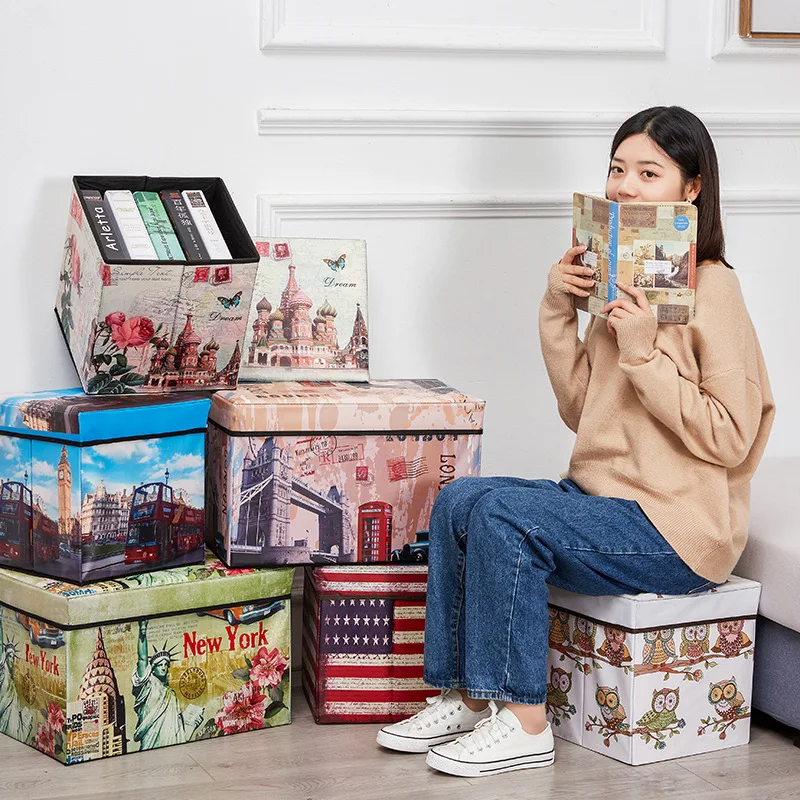 

Home Retro Storage Chair Stool Changing His Shoes Multi-functional Folding Storage Box Branch Manufacturers Wholesale Holding Cu