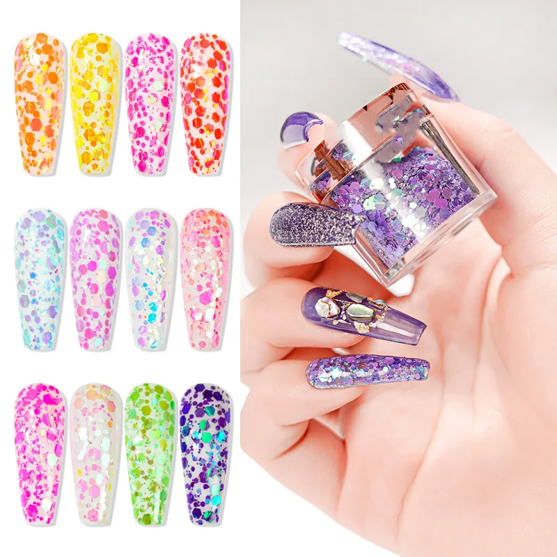 

1 Box Chunky Glitter Nail Sequins Iridescent Flakes Colorful Mixed Nail Art Mermaid Glitter Hexagon Sparkly Colorful Sequins