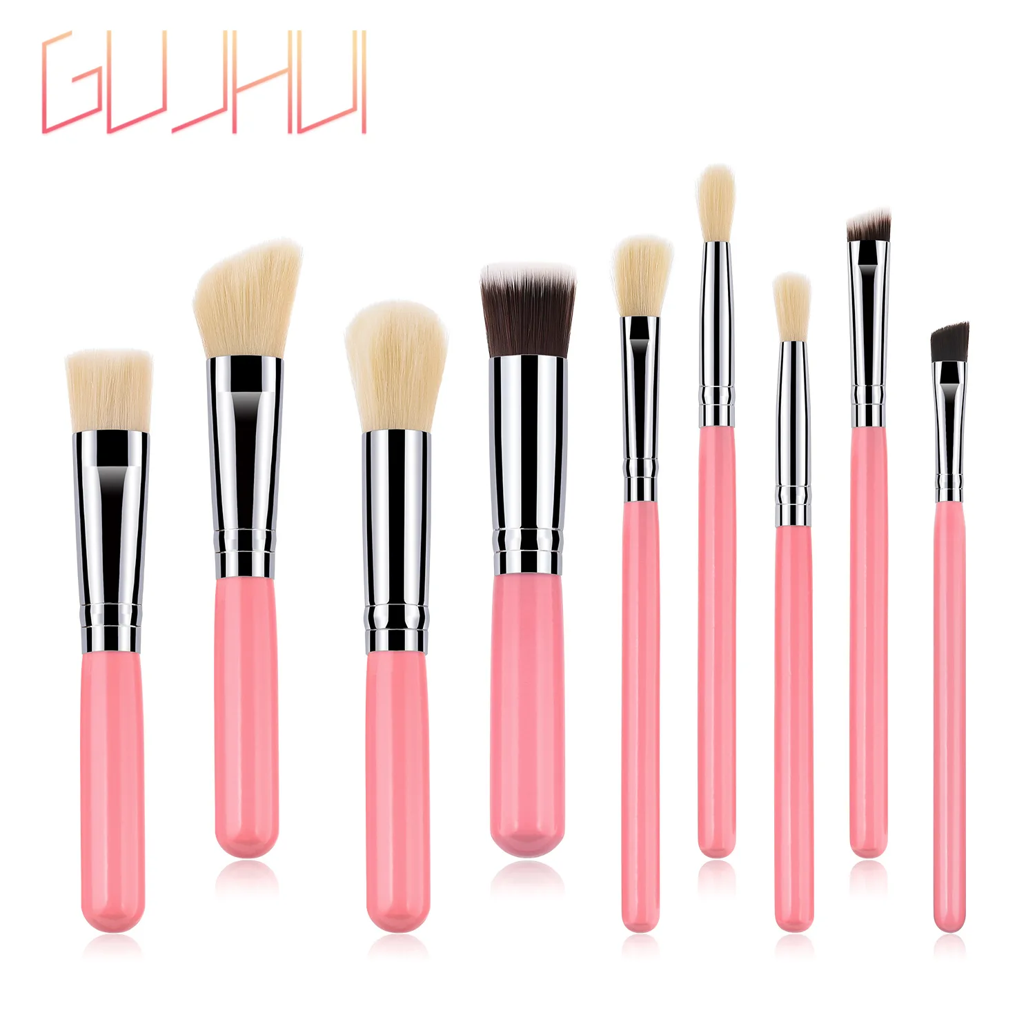 9 makeup brushes flat-end brush eye shadow fan-shaped powder silver Brushes cleaner set professional | Красота и здоровье