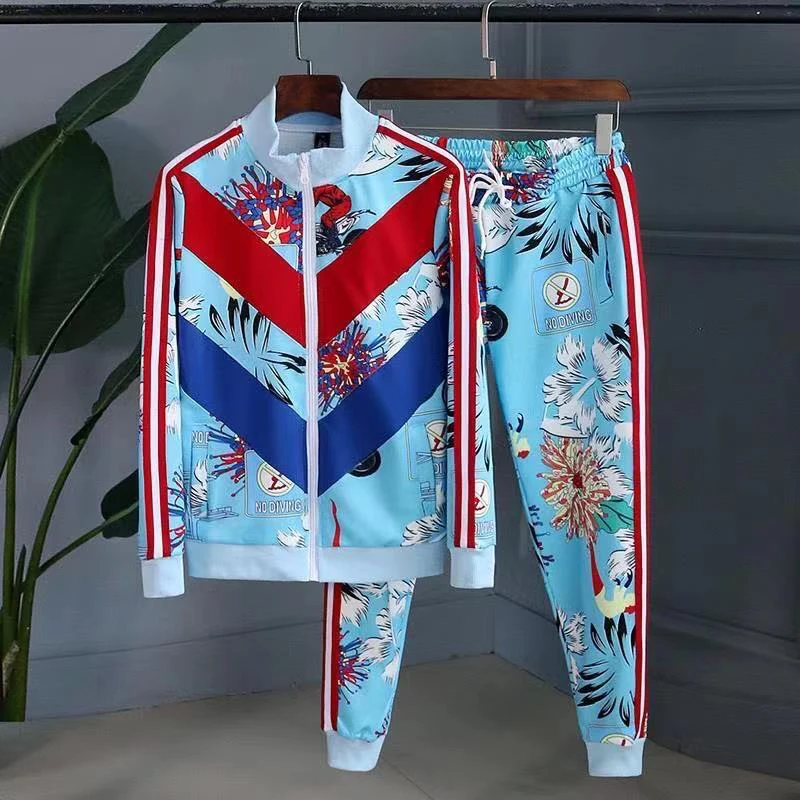 2020 new men's casual sports suit fashion trend zipper two-piece suit men's sports sweater