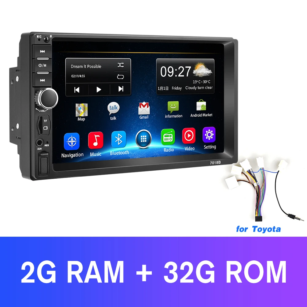 Camecho Двойной Дин Радио Android 8,1 7 ''HD 1080P Автомобильный мультимедийный плеер универсальный Bluetooth gps wifi FM стерео радио - Цвет: Toyota Cabel