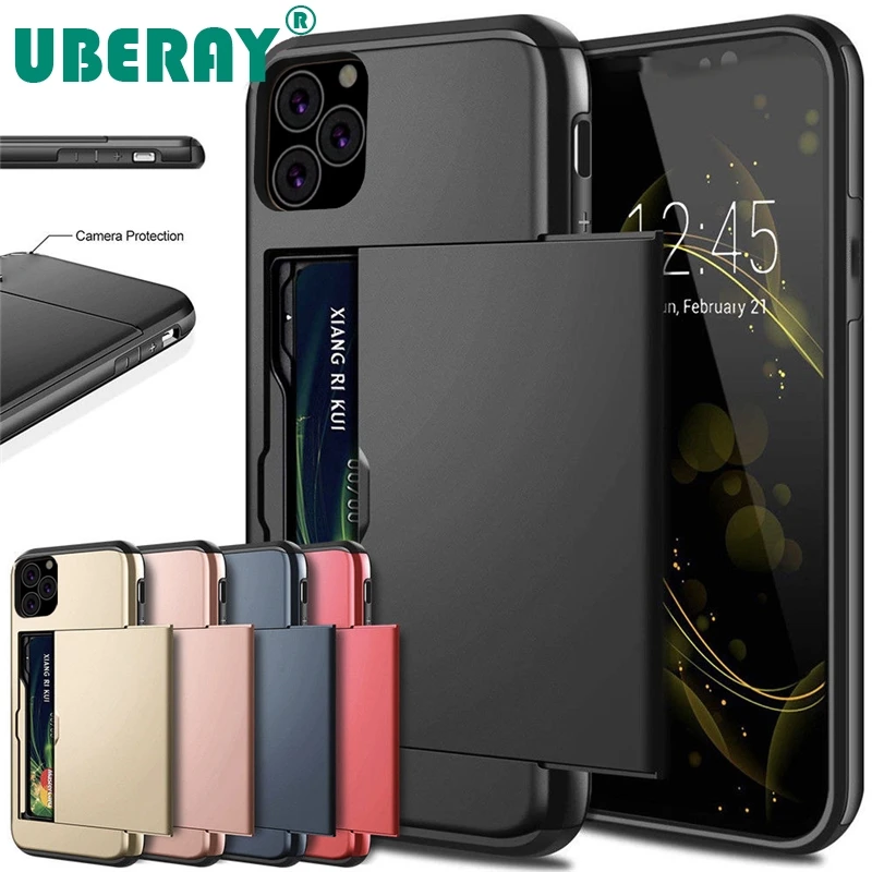 Для iPhone 11 Pro Max XS X XR чехол слайд защитный чехол-бумажник с карманами для карт
