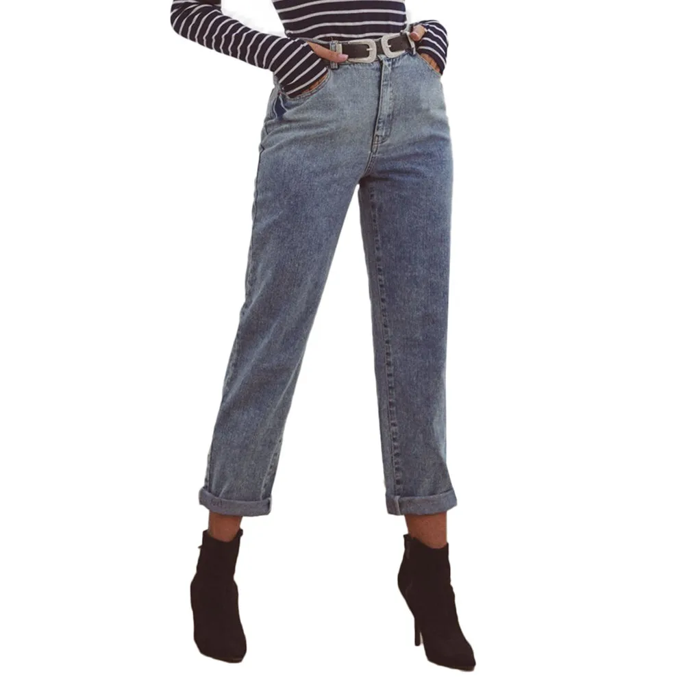 pants no belt Джинсы женские с высокой талией синие джинсовые штаны весна модная одежда джинсы больших размеров свободные прямые брюки джинсы женские бойфренды 30095 - Цвет: pants no belt