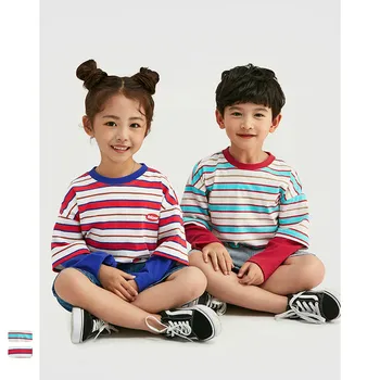 

Ouyang&Ivan Children's Long Sleeve T-Shirt 2020 Spring New Letter Rubber Stamp Stripe Fake Two-piece Long Sleeve Cotton T-Shirt