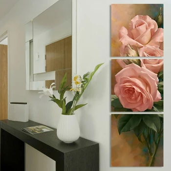 

3 Pieces Pink Roses Painting HD Prints Pink Flowers Poster For Living Room Wall Art Canvas Pictures Modular Home Decor Framework