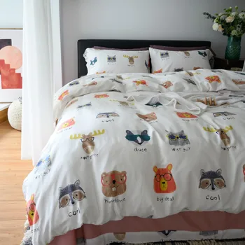 

Kids Cartoon Egyptian cotton bedding set bed linen 4pcs bear wolf animal print bedclothes duvet cover king queen size