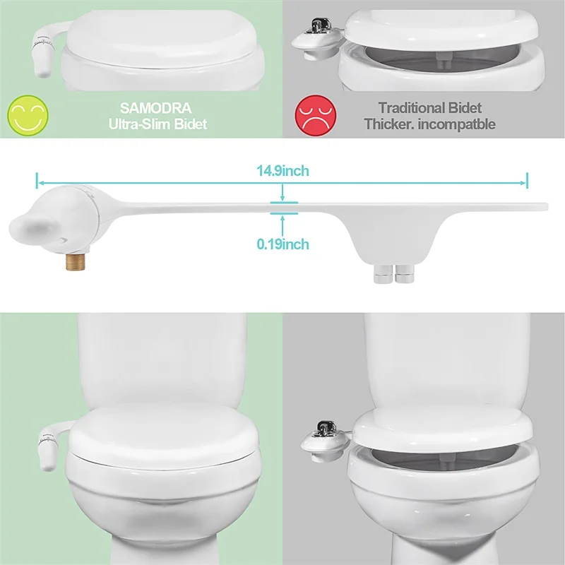 SAMODRA Bidet Attachment Ultra-Slim Toilet Seat Attachment With Brass Inlet Adjustable Water Pressure Self-cleaning Ass sprayer - Image 3